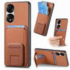 For Honor 70 Pro Carbon Fiber Card Bag Fold Stand Phone Case(Brown) - 1