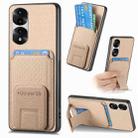 For Honor 70 Pro Carbon Fiber Card Bag Fold Stand Phone Case(Khaki) - 1