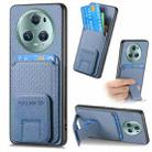 For Honor Magic5 Carbon Fiber Card Bag Fold Stand Phone Case(Blue) - 1