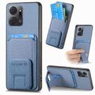 For Honor X7A Carbon Fiber Card Bag Fold Stand Phone Case(Blue) - 1