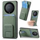 For Honor X9A Carbon Fiber Card Bag Fold Stand Phone Case(Green) - 1