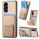 For Honor X50i / 90 Lite Carbon Fiber Card Bag Fold Stand Phone Case(Khaki) - 1