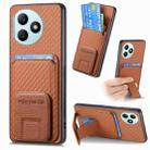For Honor X50i+ Carbon Fiber Card Bag Fold Stand Phone Case(Brown) - 1