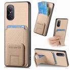 For Huawei Nova 9 SE Carbon Fiber Card Bag Fold Stand Phone Case(Khaki) - 1
