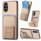 For Huawei Enjoy 60 Carbon Fiber Card Bag Fold Stand Phone Case(Khaki) - 1