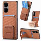 For Huawei P50 Pro Carbon Fiber Card Bag Fold Stand Phone Case(Brown) - 1