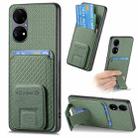 For Huawei P50 Pro Carbon Fiber Card Bag Fold Stand Phone Case(Green) - 1