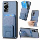 For Huawei P60 Carbon Fiber Card Bag Fold Stand Phone Case(Blue) - 1