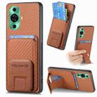 For Huawei Nova 11 Pro 4G Carbon Fiber Card Bag Fold Stand Phone Case(Brown) - 1