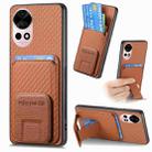 For Huawei Nova 12 5G Carbon Fiber Card Bag Fold Stand Phone Case(Brown) - 1