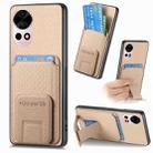 For Huawei Nova 12 Pro 5G Carbon Fiber Card Bag Fold Stand Phone Case(Khaki) - 1