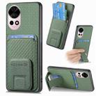 For Huawei Nova 12 Pro 5G Carbon Fiber Card Bag Fold Stand Phone Case(Green) - 1