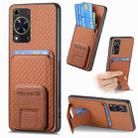 For Huawei Enjoy 70 Carbon Fiber Card Bag Fold Stand Phone Case(Brown) - 1