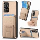 For Huawei Enjoy 70 Carbon Fiber Card Bag Fold Stand Phone Case(Khaki) - 1