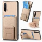 For OnePlus Nord CE 5G Carbon Fiber Card Bag Fold Stand Phone Case(Khaki) - 1