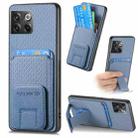 For OnePlus 10T Carbon Fiber Card Bag Fold Stand Phone Case(Blue) - 1