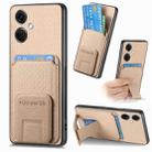 For OnePlus Nord CE3 Carbon Fiber Card Bag Fold Stand Phone Case(Khaki) - 1