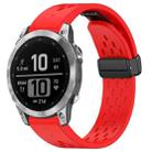 For Garmin Fenix 7 / Fenix 7 Pro 22mm Holes Magnetic Folding Buckle Silicone Watch Band(Red) - 1