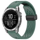 For Garmin Fenix 7 / Fenix 7 Pro 22mm Holes Magnetic Folding Buckle Silicone Watch Band(Dark Green) - 1