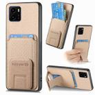 For vivo Y15s Carbon Fiber Card Bag Fold Stand Phone Case(Khaki) - 1