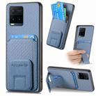 For vivo Y21s Carbon Fiber Card Bag Fold Stand Phone Case(Blue) - 1