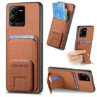 For vivo V25 Pro Carbon Fiber Card Bag Fold Stand Phone Case(Brown) - 1