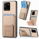 For vivo V25 Pro Carbon Fiber Card Bag Fold Stand Phone Case(Khaki) - 1