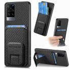 For vivo X60 Carbon Fiber Card Bag Fold Stand Phone Case(Black) - 1