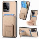 For vivo iQOO 11 5G Carbon Fiber Card Bag Fold Stand Phone Case(Khaki) - 1
