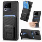 For vivo iQOO Neo 7 SE Carbon Fiber Card Bag Fold Stand Phone Case(Black) - 1