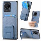 For vivo Y02 Carbon Fiber Card Bag Fold Stand Phone Case(Blue) - 1