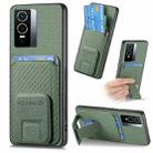 For vivo Y76 Carbon Fiber Card Bag Fold Stand Phone Case(Green) - 1