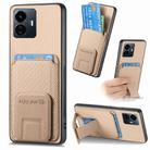 For vivo Y77 5G Carbon Fiber Card Bag Fold Stand Phone Case(Khaki) - 1