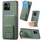For vivo Y77 5G Carbon Fiber Card Bag Fold Stand Phone Case(Green) - 1