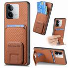 For vivo iQOO Z8 Carbon Fiber Card Bag Fold Stand Phone Case(Brown) - 1