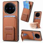 For vivo X100 5G Carbon Fiber Card Bag Fold Stand Phone Case(Brown) - 1