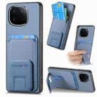 For vivo iQOO 12 Pro Carbon Fiber Card Bag Fold Stand Phone Case(Blue) - 1