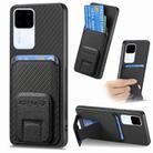 For vivo S18 Pro Carbon Fiber Card Bag Fold Stand Phone Case(Black) - 1