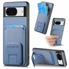 For Google Pixel 6 Pro Carbon Fiber Card Bag Fold Stand Phone Case(Blue) - 1