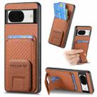 For Google Pixel 6a Carbon Fiber Card Bag Fold Stand Phone Case(Brown) - 1