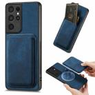 For Samsung Galaxy S21 Ultra 5G Retro Leather Card Bag Magnetic Phone Case(Blue) - 1