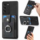 For Samsung Galaxy S21 5G Retro Skin-feel Ring Card Wallet Phone Case(Black) - 1