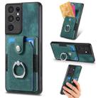 For Samsung Galaxy S21 Ultra 5G Retro Skin-feel Ring Card Wallet Phone Case(Green) - 1