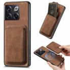 For OnePlus 10T Retro Leather Card Bag Magnetic Phone Case(Brown) - 1