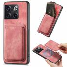For OnePlus 10T Retro Leather Card Bag Magnetic Phone Case(Pink) - 1