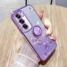 For OPPO Reno12 Global Gradient Glitter Immortal Flower Ring All-inclusive Phone Case(Purple) - 1