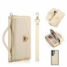 For Samsung Galaxy S24 Ultra 5G Crossbody Multi-functional Zipper Wallet Litchi Leather Phone Case(Beige) - 1