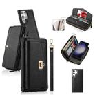 For Samsung Galaxy S23 5G Crossbody Multi-functional Zipper Wallet Litchi Leather Phone Case(Black) - 1