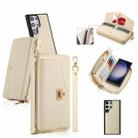 For Samsung Galaxy S23 5G Crossbody Multi-functional Zipper Wallet Litchi Leather Phone Case(Beige) - 1