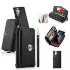 For Samsung Galaxy S22 Ultra 5G Crossbody Multi-functional Zipper Wallet Litchi Leather Phone Case(Black) - 1